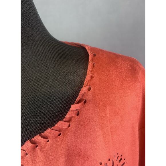 Ariat Faux Suede Jacket Womens Size XXL Rust Fringe Cutout Concert Rodeo Western - Picture 2 of 9